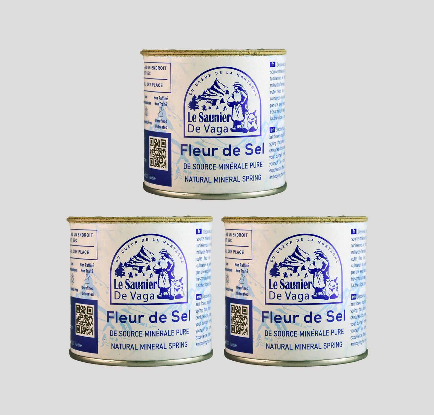 Fleur de Sel Le Saunier de Vaga, Sel de Source d'Eau Minérale, Lot de 3 boites 125g